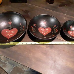 Primitive, Rustic Decorative Wooden Bowls, Set of 3
